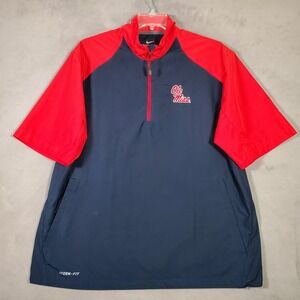 Ole Miss Nike Storm Fit Windbreaker Mens L Blue Red Logo‎ 1/4 Zip Short Sleeve